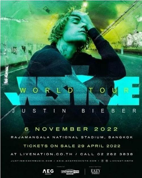 Poster giới thiệu buổi biểu diễn của Justin Bieber ở Bangkok (Thái Lan). Ảnh: Live Nation Tero. Poster giới thiệu buổi biểu diễn của Justin Bieber ở Bangkok (Thái Lan). Ảnh: Live Nation Tero.