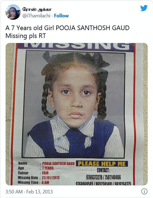 Thông báo tìm người mất tích được đăng từ năm 2013.