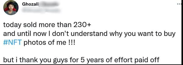 Đến Ghozali cũng phải viết: "Đến giờ tôi vẫn không hiểu tại sao các bạn lại muốn mua ảnh tôi". (Ảnh chụp màn hình).
