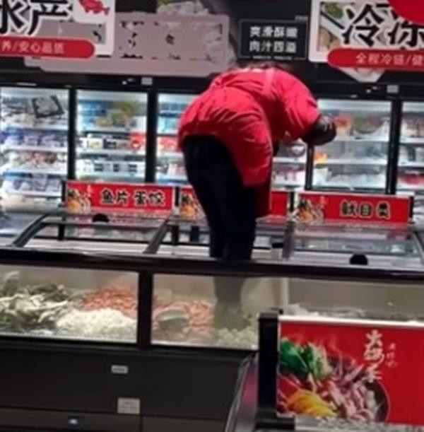 Để thay mấy tấm giấy mà phải trèo vào tủ đông thế này. Ảnh: SCMP. Để thay mấy tấm giấy mà phải trèo vào tủ đông thế này. Ảnh: SCMP.