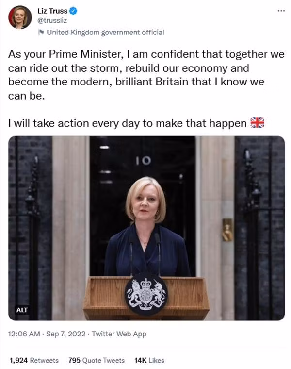 Đây mới là tài khoản Twitter của bà Liz Truss. (Ảnh chụp màn hình)