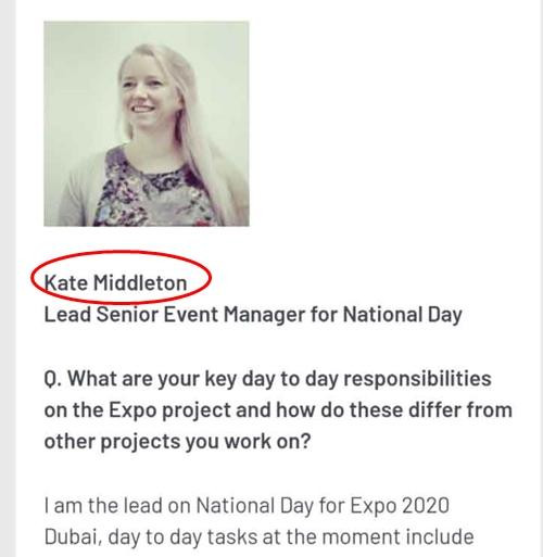 Phần giới thiệu về cô Kate Middleton tại Expo 2020 ở Dubai. Ảnh: Richard Den. Phần giới thiệu về cô Kate Middleton tại Expo 2020 ở Dubai. Ảnh: Richard Den.