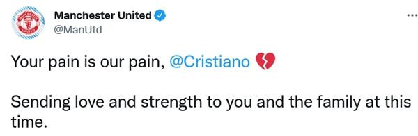 MU chia buồn với Ronaldo. (Ảnh chụp màn hình).