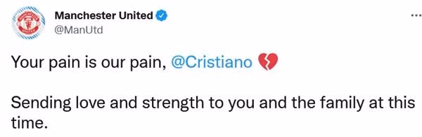 MU chia buồn với Ronaldo. (Ảnh chụp màn hình). MU chia buồn với Ronaldo. (Ảnh chụp màn hình).