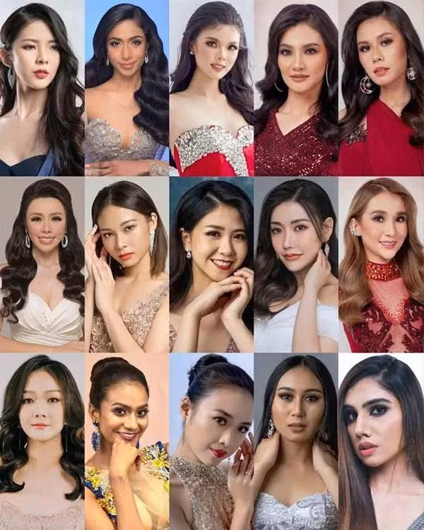 Top 15 thí sinh của Hoa hậu Quốc tế Malaysia (ảnh Abby Lee ở hàng dưới cùng, chính giữa). Ảnh: Angelopedia.