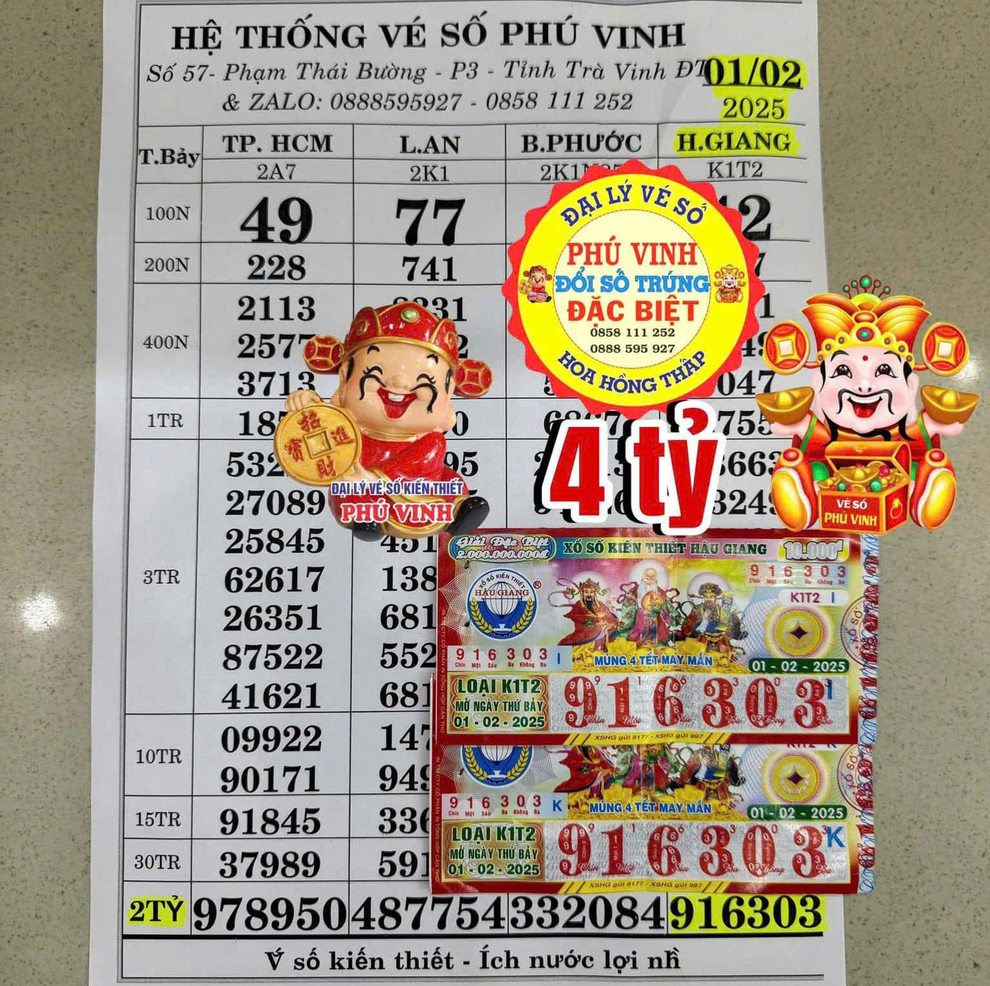 Hai tờ vé số trúng giải đặc biệt của người thân ông M. được đại lý đổi thưởng.