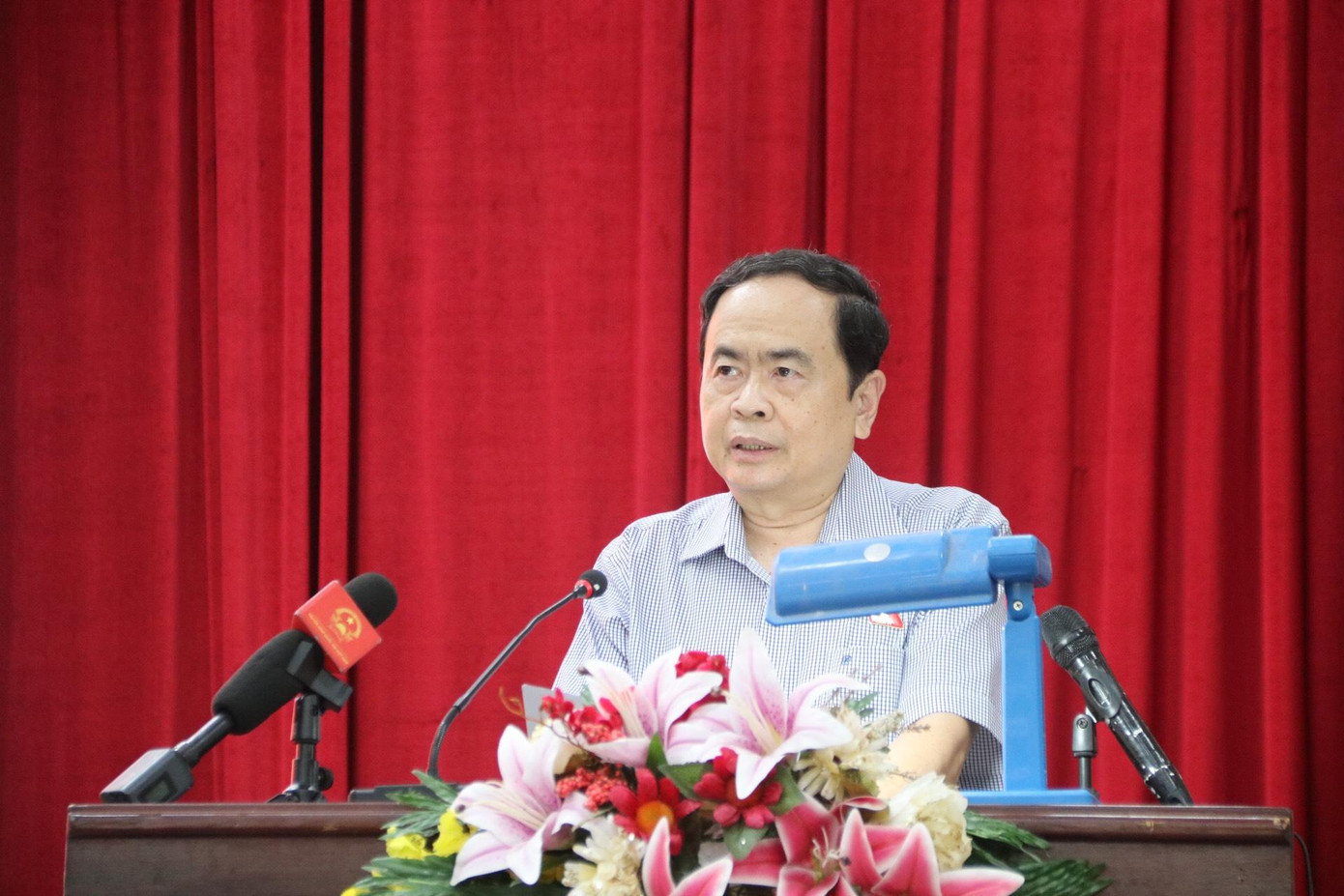 Phó Chủ tịch Thường trực Quốc hội Trần Thanh Mẫn phát biểu tại buổi tiếp xúc cử tri.