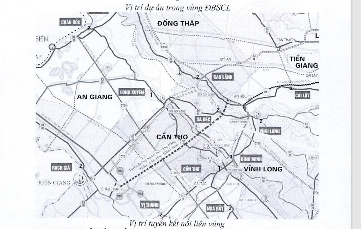 Sơ đồ tuyến kết nối Đồng Tháp - Cần Thơ - Kiên Giang (đường chấm đậm). Sơ đồ tuyến kết nối Đồng Tháp - Cần Thơ - Kiên Giang (đường chấm đậm).