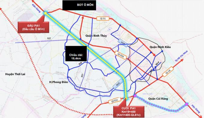 Sơ đồ tuyến dự án (đường màu vàng). Sơ đồ tuyến dự án (đường màu vàng).