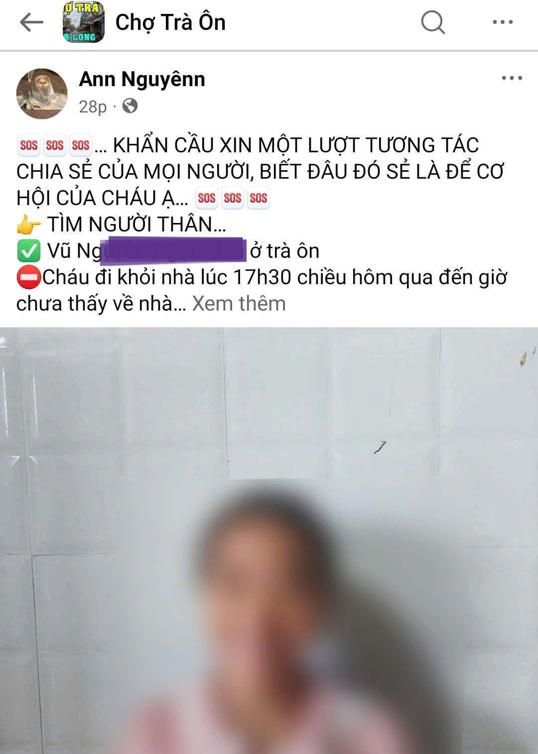 Hình ảnh bé gái kèm thông tin bịa đặt đăng trên mạng xã hội.