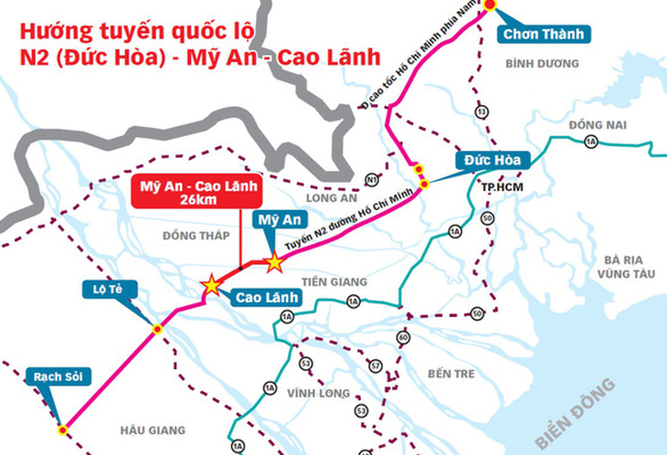 Sơ đồ tuyến cao tốc Mỹ An - Cao Lãnh (Ảnh: Ban QLDA Mỹ Thuận).