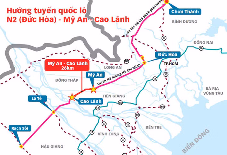 Sơ đồ tuyến cao tốc Mỹ An - Cao Lãnh (Ảnh: Ban QLDA Mỹ Thuận).