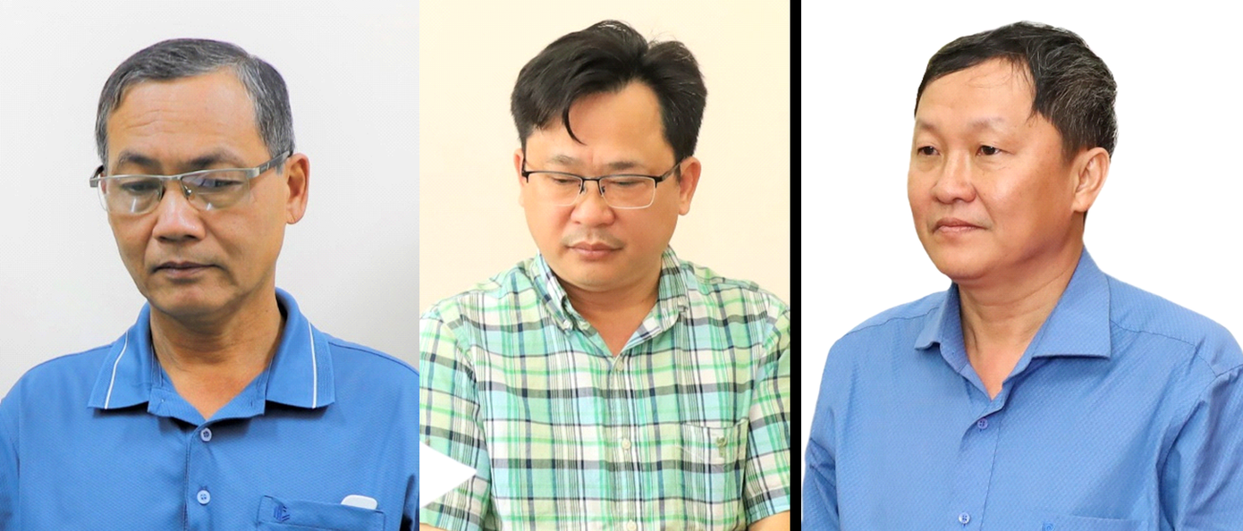 Các bị can Võ Văn Tỏ, Hồ Vũ Phương, Lê Bá Hòa (từ trái qua). Ảnh: CAHG