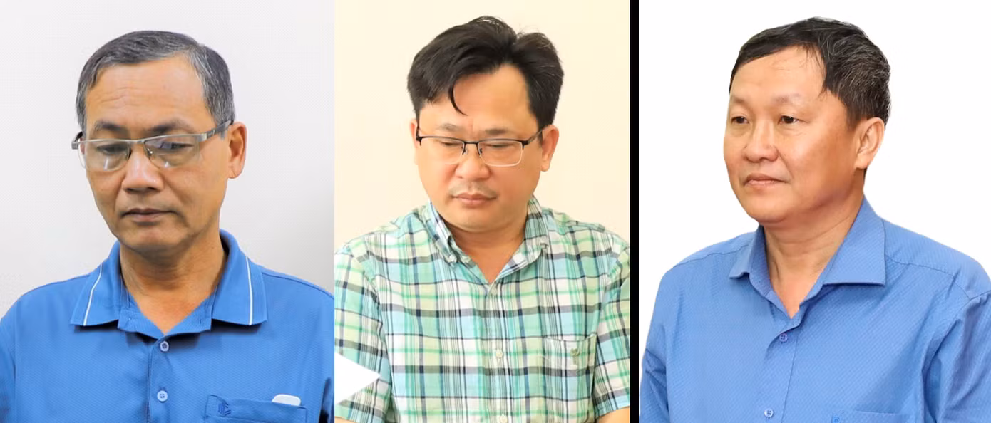 Các bị can Võ Văn Tỏ, Hồ Vũ Phương, Lê Bá Hòa (từ trái qua). Ảnh: CAHG