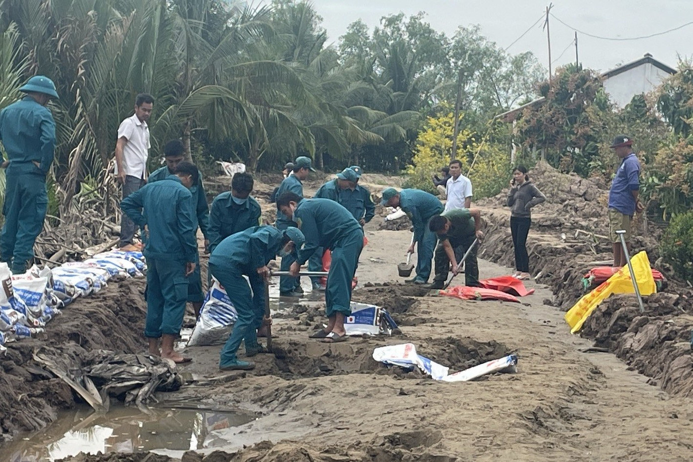 Khắc phục sự cố sạt lở đê bao hôm mùng 4 Tết. Khắc phục sự cố sạt lở đê bao hôm mùng 4 Tết.