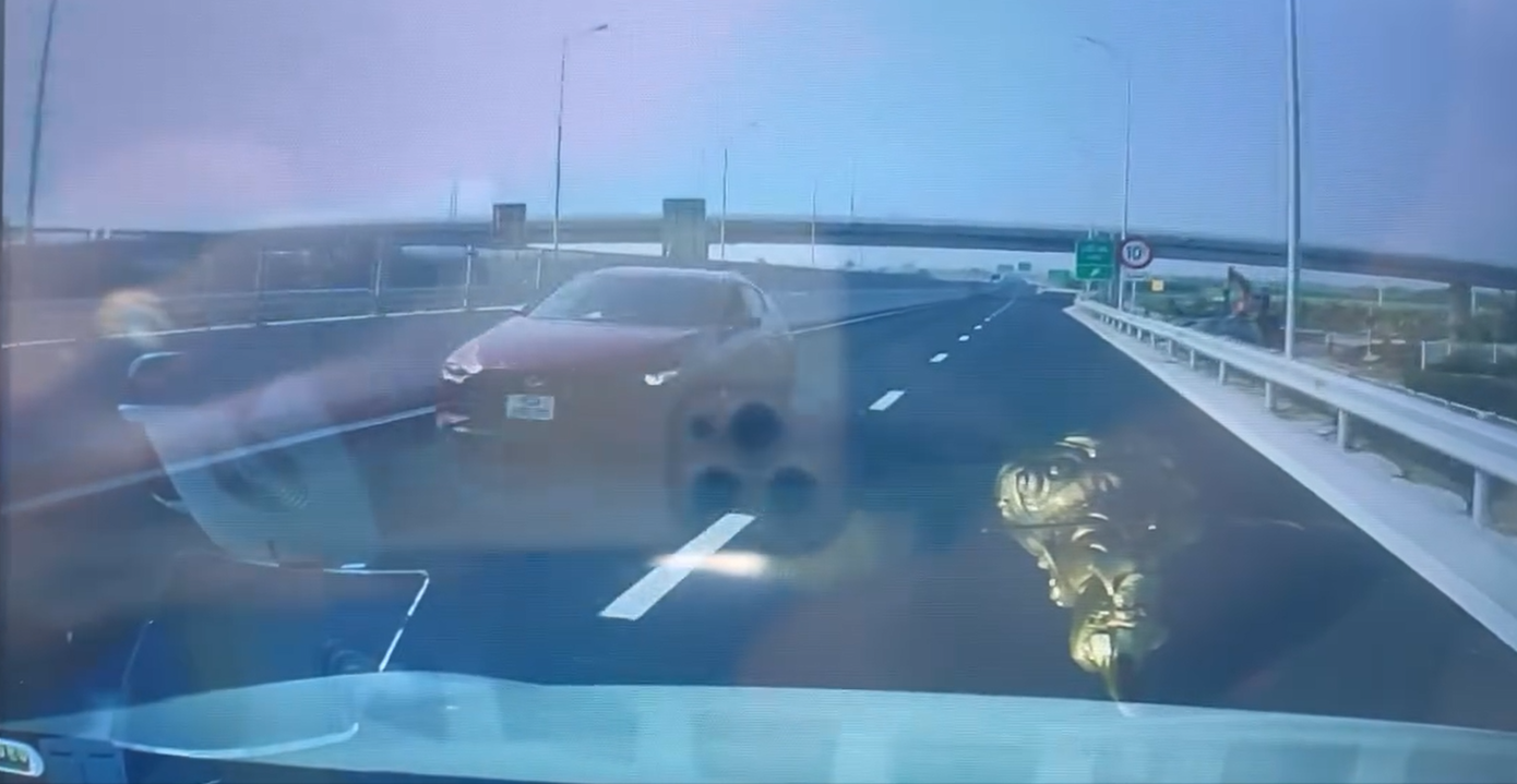 Hình ảnh xe ô tô chạy ngược chiều trên cao tốc. Ảnh cắt từ clip.