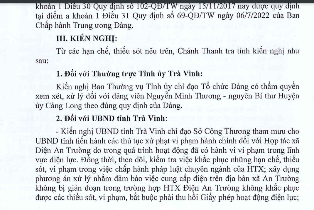 Kiến nghị xử lý của Chánh Thanh tra tỉnh Trà Vinh. Kiến nghị xử lý của Chánh Thanh tra tỉnh Trà Vinh.