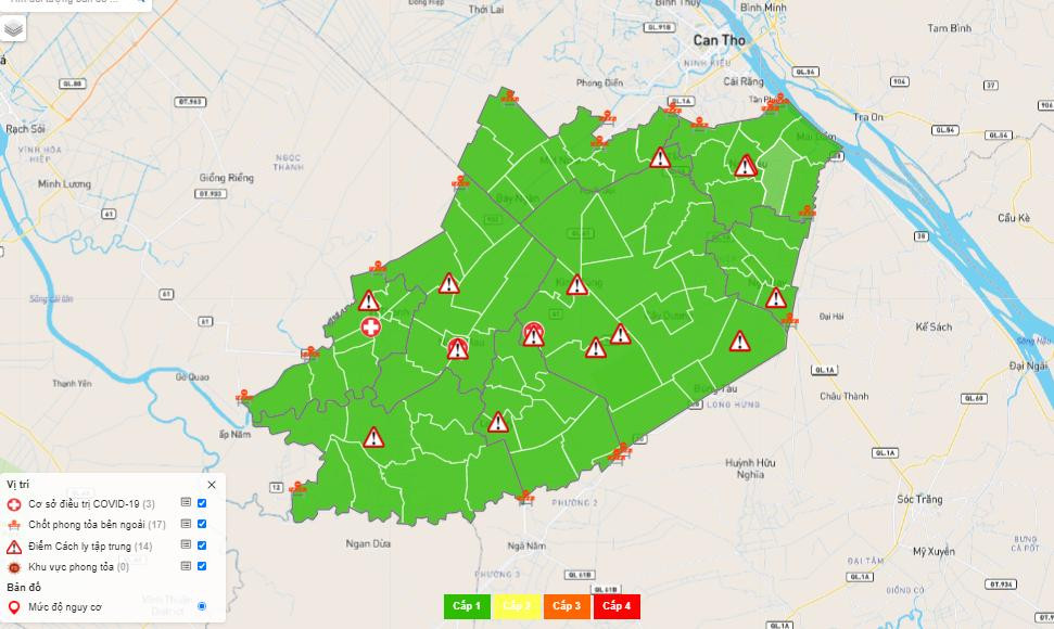 Bản đồ COVID-19 tỉnh Hậu Giang mới cập nhật.