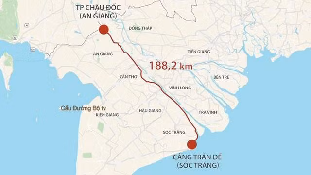 Dự án cao tốc Châu Đốc - Cần Thơ - Sóc Trăng dài 188,2km, chia thành 4 dự án thành phần theo hình thức đầu tư công. Sơ bộ tổng mức đầu tư dự án là 44.691 tỷ đồng.