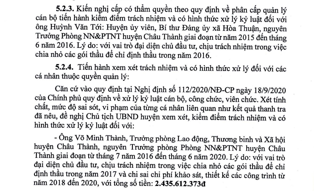 Thanh tra tỉnh Trà Vinh kiến nghị xem xét trách nhiệm và có hình thức xử lý kỷ luật nhiều cán bộ huyện Châu Thành. Thanh tra tỉnh Trà Vinh kiến nghị xem xét trách nhiệm và có hình thức xử lý kỷ luật nhiều cán bộ huyện Châu Thành.