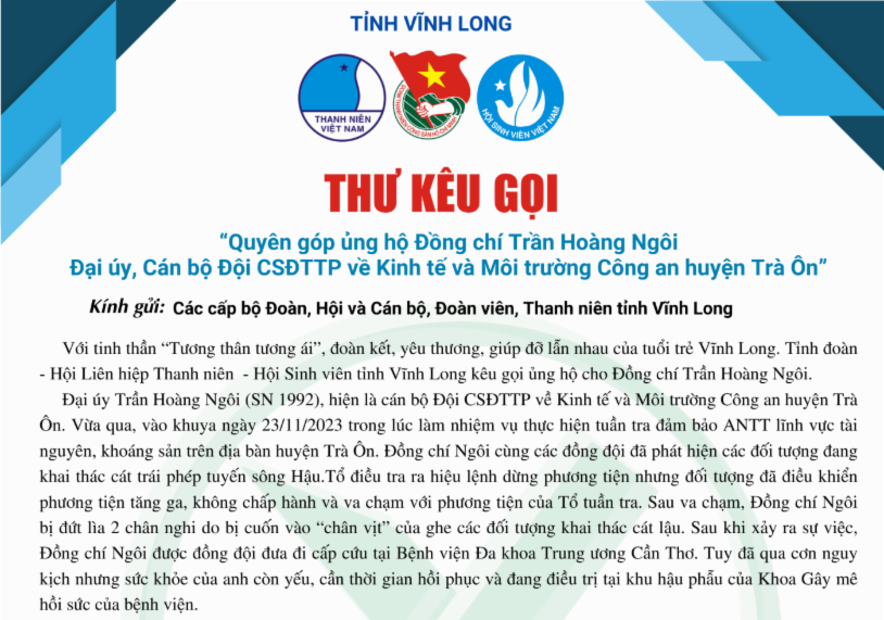 Thư kêu gọi của Bí thư Tỉnh Đoàn Vĩnh Long.