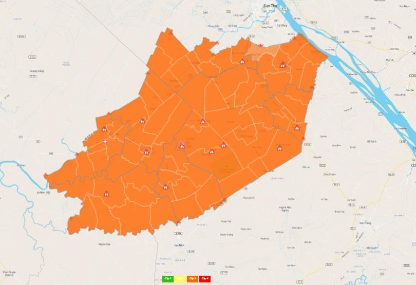 Bản đồ COVID-19 tỉnh Hậu Giang mới cập nhật, tất cả 75 xã/phường/thị trấn đều vùng "nguy cơ cao".