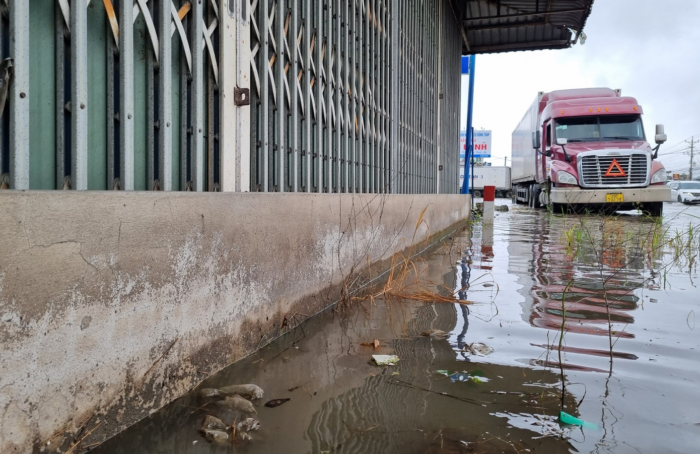 Một số hộ dân phải xây tường ngăn nước tràn vào nhà.