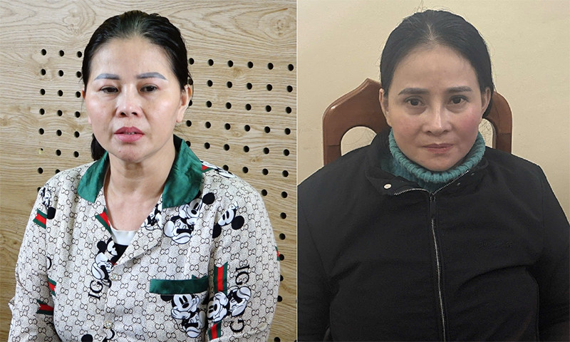 Đối tượng Giang và Sương tại cơ quan điều tra.