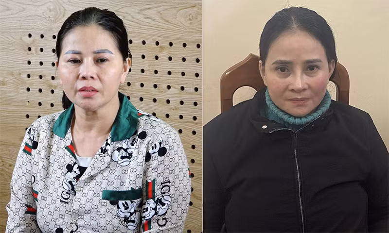 Đối tượng Giang và Sương tại cơ quan điều tra.