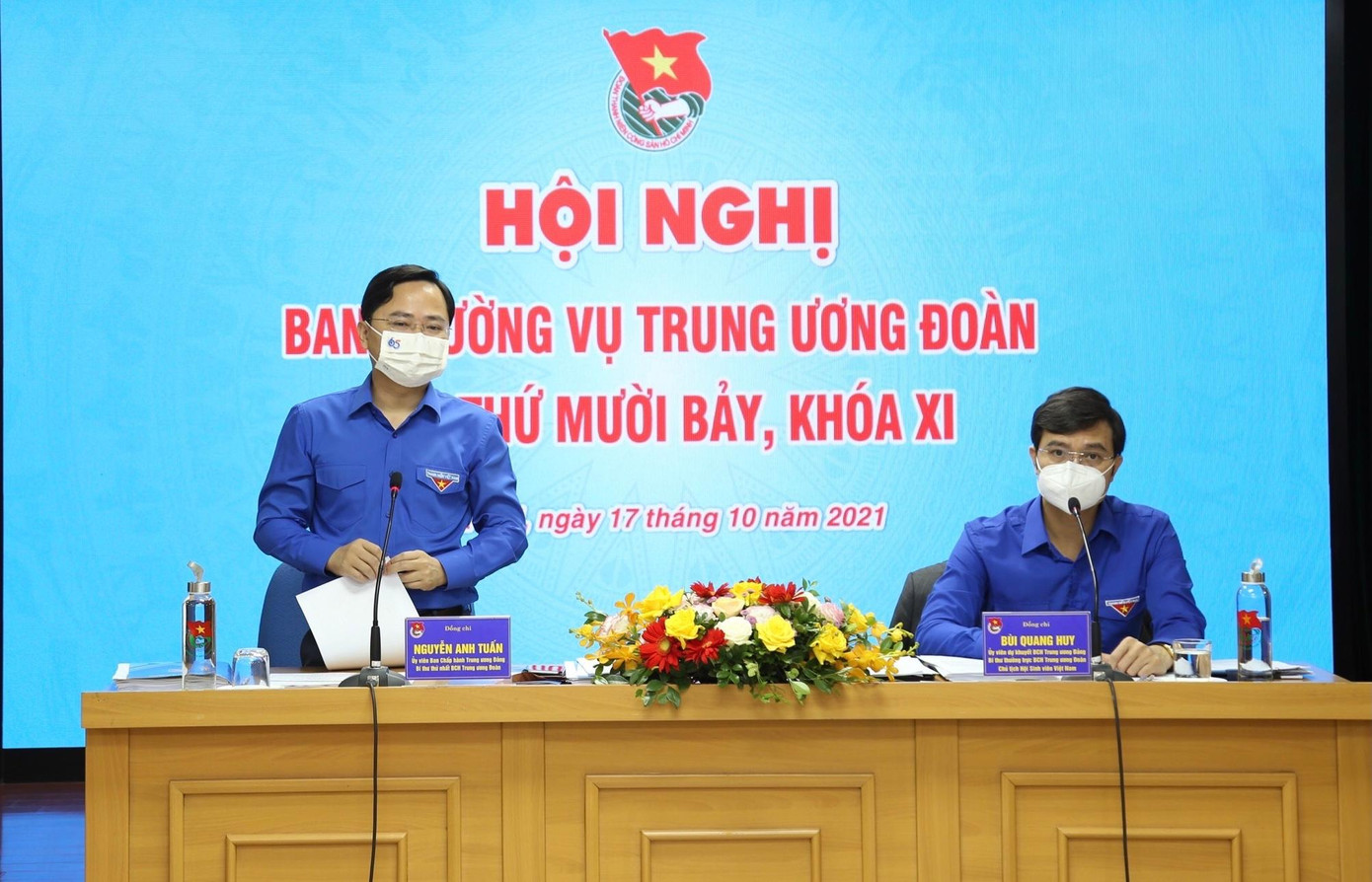 Bí thư thứ nhất T.Ư Đoàn Nguyễn Anh Tuấn phát biểu tại Hội nghị Ban Thường vụ T.Ư Đoàn lần thứ 17, khóa XI. Ảnh: Lâm Đăng Hải