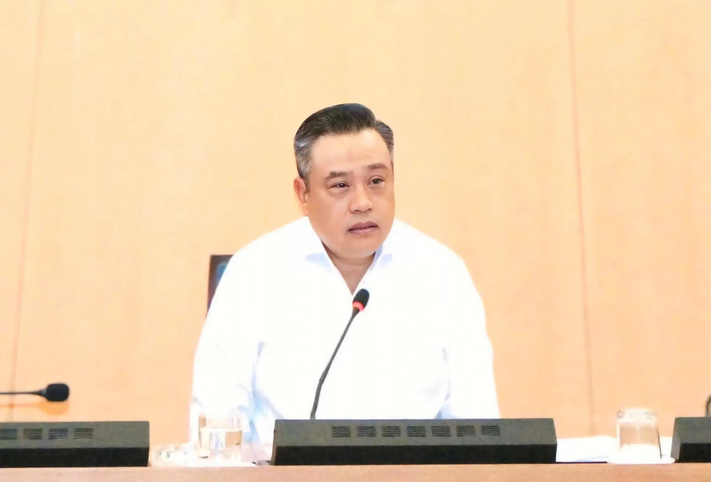 Chủ tịch UBND TP Hà Nội Trần Sỹ Thanh phát biểu tại buổi làm việc. Ảnh: Hồng Thái