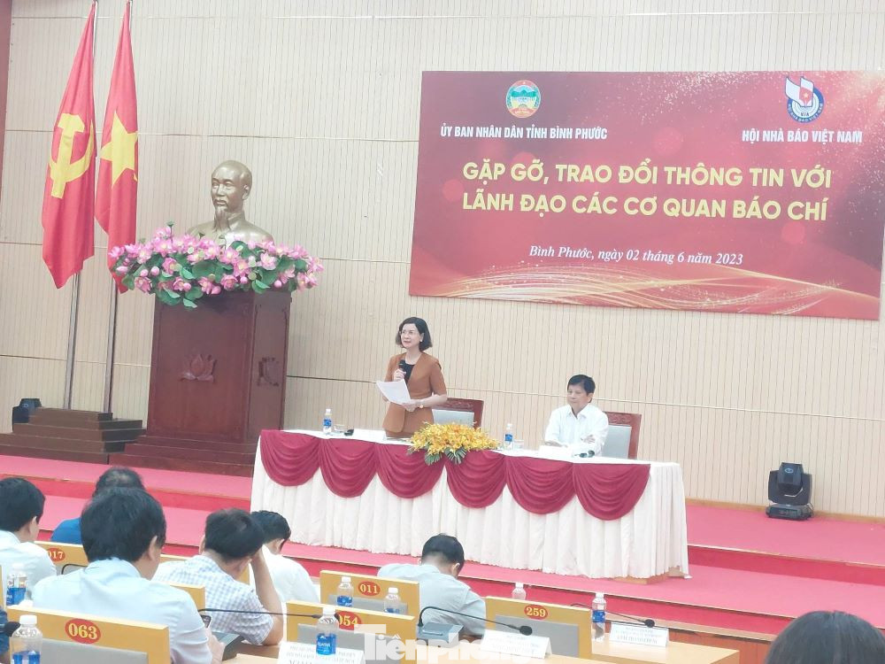 Phó Chủ tịch UBND tỉnh Bình Phước Trần Tuyết Minh thông tin tại hội nghị.