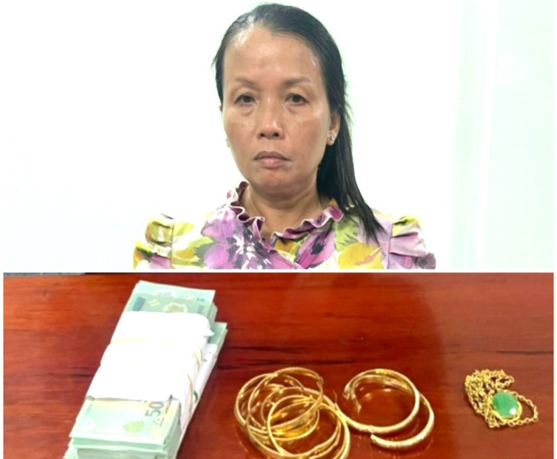 Trần Thị Ngọc Dung cùng tang vật Trần Thị Ngọc Dung cùng tang vật