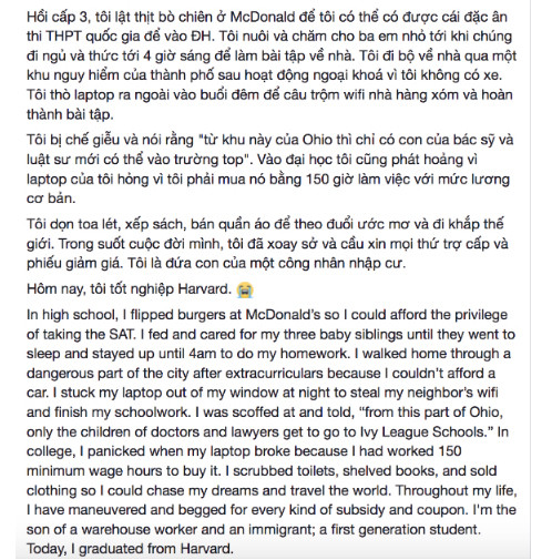 Chàng trai sẵn sàng dọn toilet tốt nghiệp đại học Harvard ảnh 1