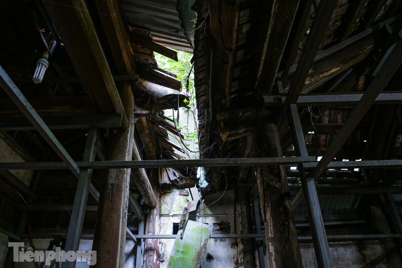 Ngôi đền nhỏ dáng liêu xiêu, oằn mình chống chọi với sự tàn phá của thời gian.