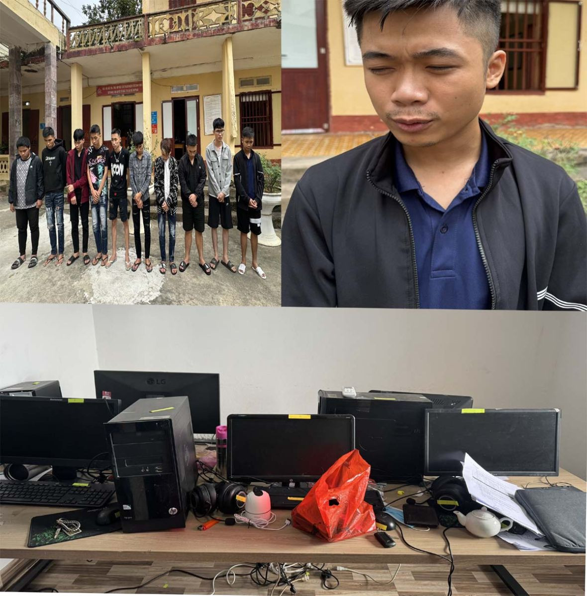 Lê Tất Đạt và các đối tượng cùng tang vật. Ảnh do Công an Thanh Hoá cung cấp