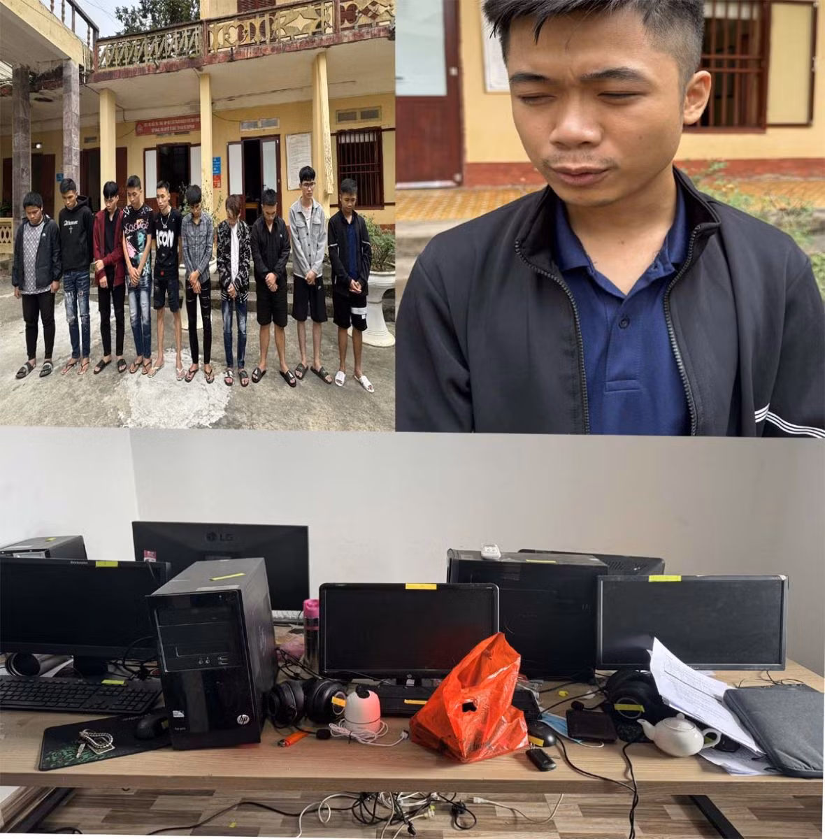 Lê Tất Đạt và các đối tượng cùng tang vật. Ảnh do Công an Thanh Hoá cung cấp