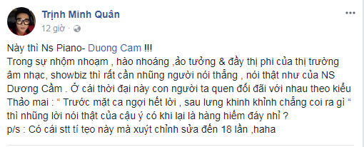 Giữa tâm bão 'khẩu chiến Miu Lê', Minh Quân bênh nhạc sĩ Dương Cầm ảnh 1