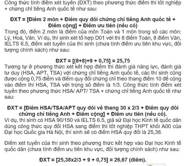 Một ví dụ thấy cách tính điểm như vậy, những thí sinh sở hữu chứng chỉ tiếng Anh quốc tế rất có lợi.