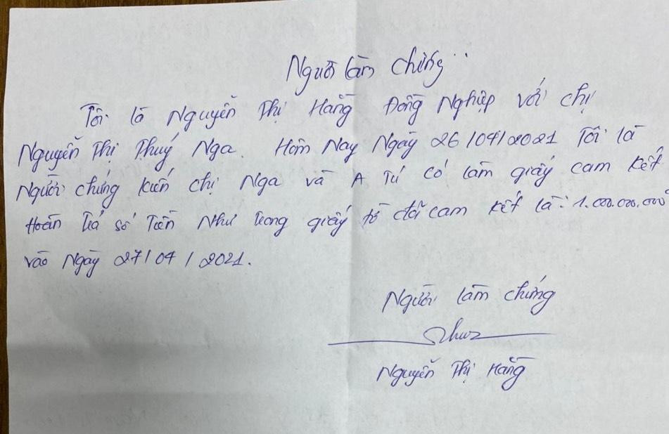 Chị Nguyễn Thị Hằng đồng nghiệp của chị Nga - người làm chứng.