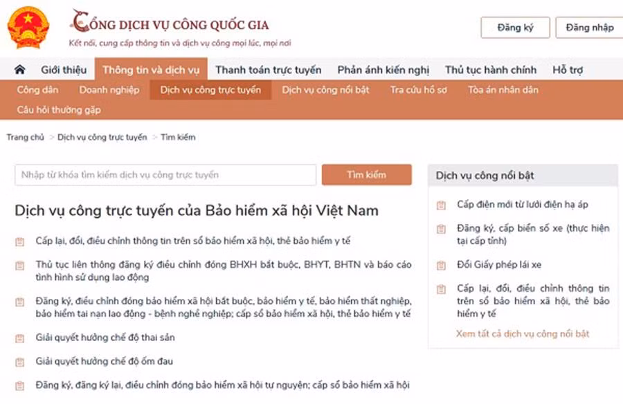 Một số dịch vụ công trong lĩnh vực BHXH, BHYT, BHTN được cung cấp trên Cổng Dịch vụ công quốc gia. Một số dịch vụ công trong lĩnh vực BHXH, BHYT, BHTN được cung cấp trên Cổng Dịch vụ công quốc gia.