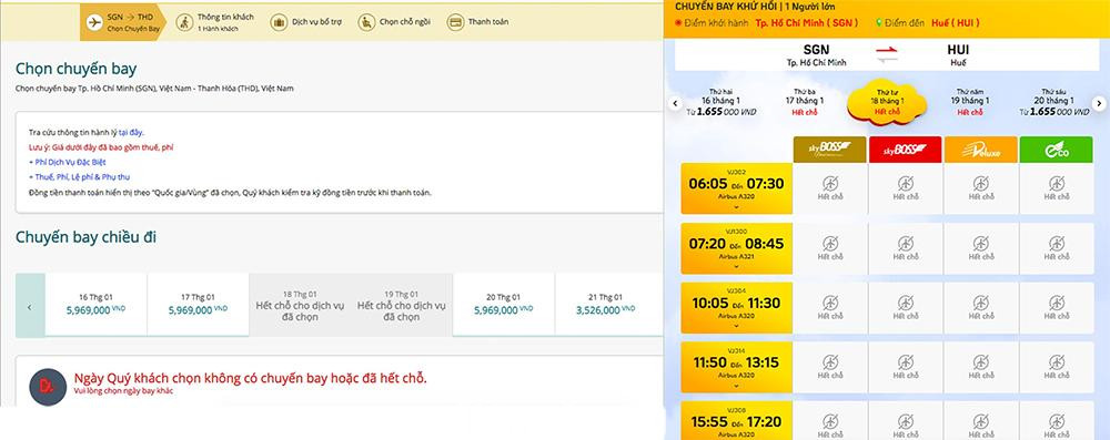 Thực tế ghi nhận trang bán vé của một số hãng hàng không đã có rất nhiều ngày hết vé Tết.