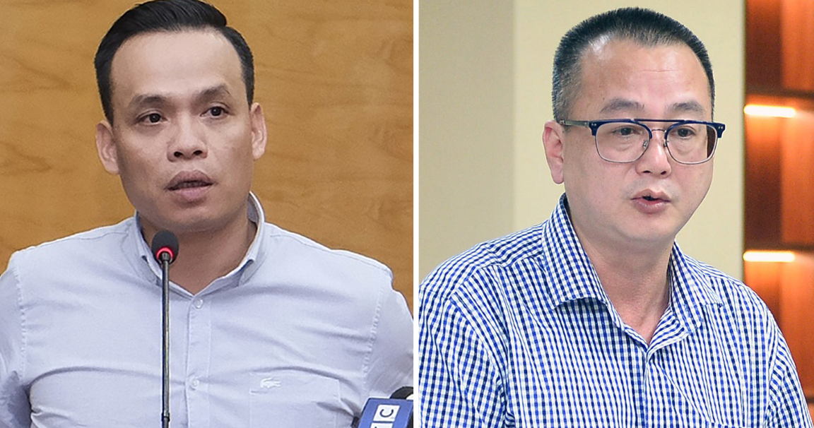 Ông Hoàng Anh Tuấn, Vụ phó thị trường trong nước, Bộ Công thương (trái) và ông Đặng Công Khôi, Cục phó Quản lý giá Bộ Tài chính.