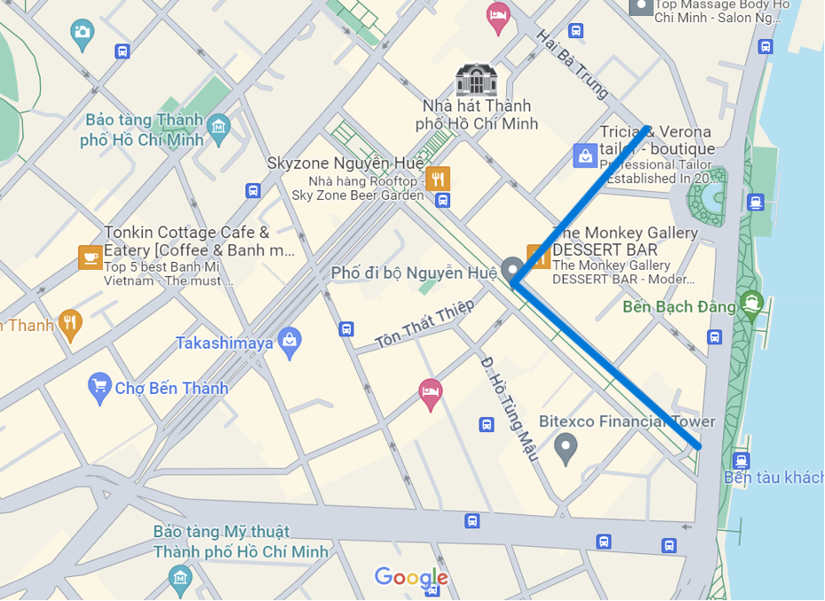 Lộ trình lưu thông thay thế: đường Nguyễn Huệ → đường Mạc Thị Bưởi → đường Hai Bà Trưng. Nguồn: Sở GTVT TPHCM Lộ trình lưu thông thay thế: đường Nguyễn Huệ → đường Mạc Thị Bưởi → đường Hai Bà Trưng. Nguồn: Sở GTVT TPHCM