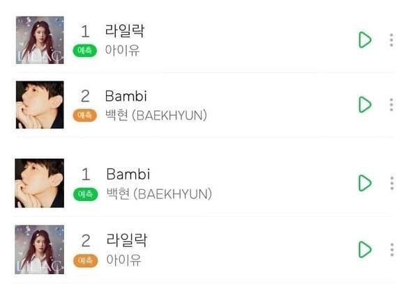 "LILAC" và "Bambi" thay phiên nhau đứng hạng nhất trên bảng xếp hạng nhạc số của Hàn Quốc "LILAC" và "Bambi" thay phiên nhau đứng hạng nhất trên bảng xếp hạng nhạc số của Hàn Quốc