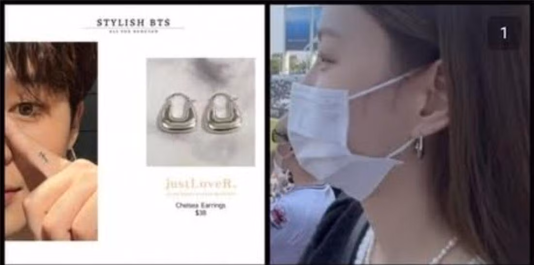 Người đăng tải cáo buộc rằng Jimin và Da Eun đeo hoa tai giống nhau vào cùng một ngày (29/6/2022).