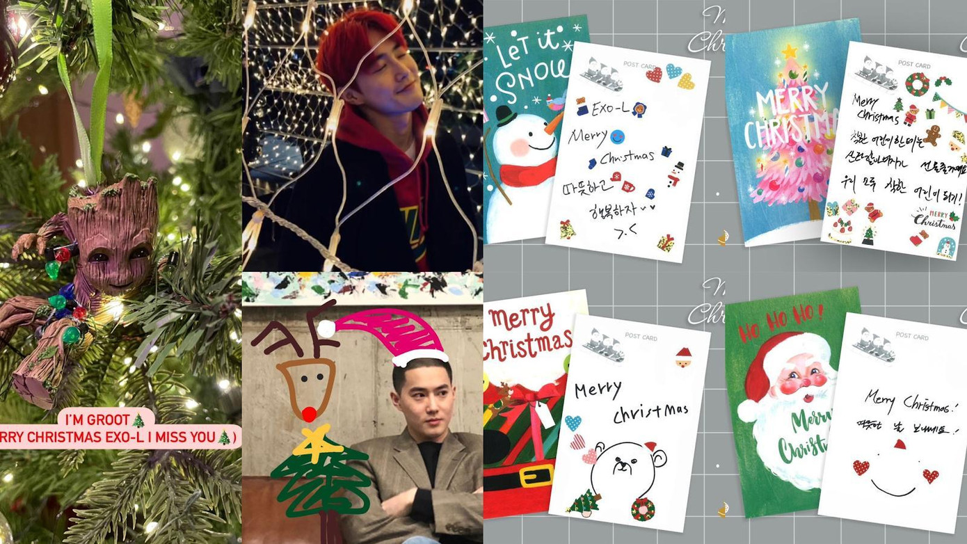 Trong khi đó, các thành viên EXO lại chọn cách trang trí những chiếc thiệp xinh xắn mang tinh thần Giáng sinh. Đặc biệt, 'anh trưởng' Suho dù đang trong thời gian nhập ngũ nhưng cũng không quên cập nhật hình ảnh trên Instagram cá nhân, gửi những lời yêu thương đến EXO – L (tên cộng đồng fan hâm mộ của EXO).