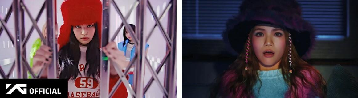 Cả hai MV đều có thành viên đội mũ lông. Cả hai MV đều có thành viên đội mũ lông.