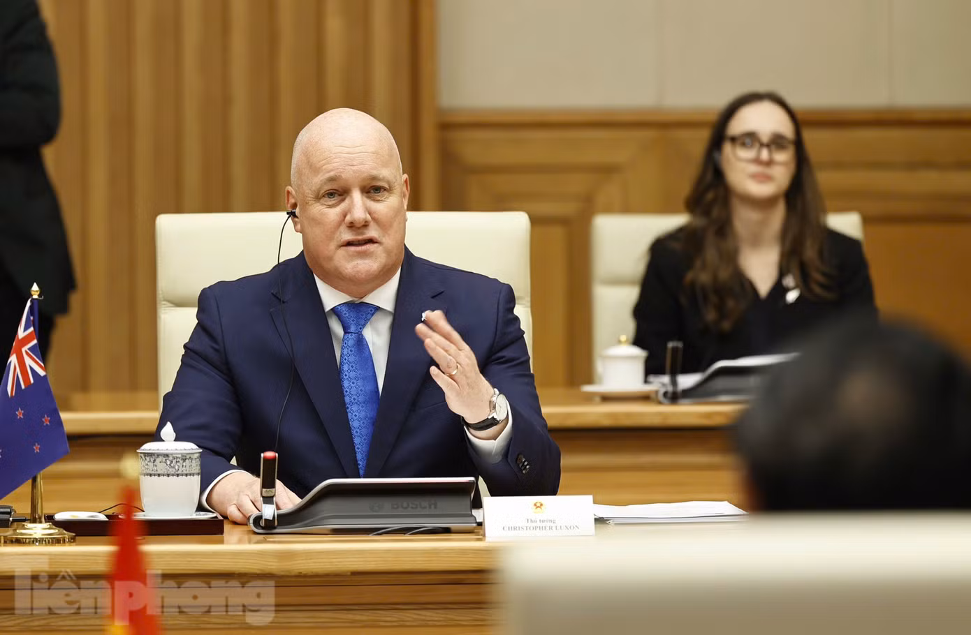 Thủ tướng New Zealand Christopher Luxon phát biểu tại cuộc hội đàm. (Ảnh: Như Ý)