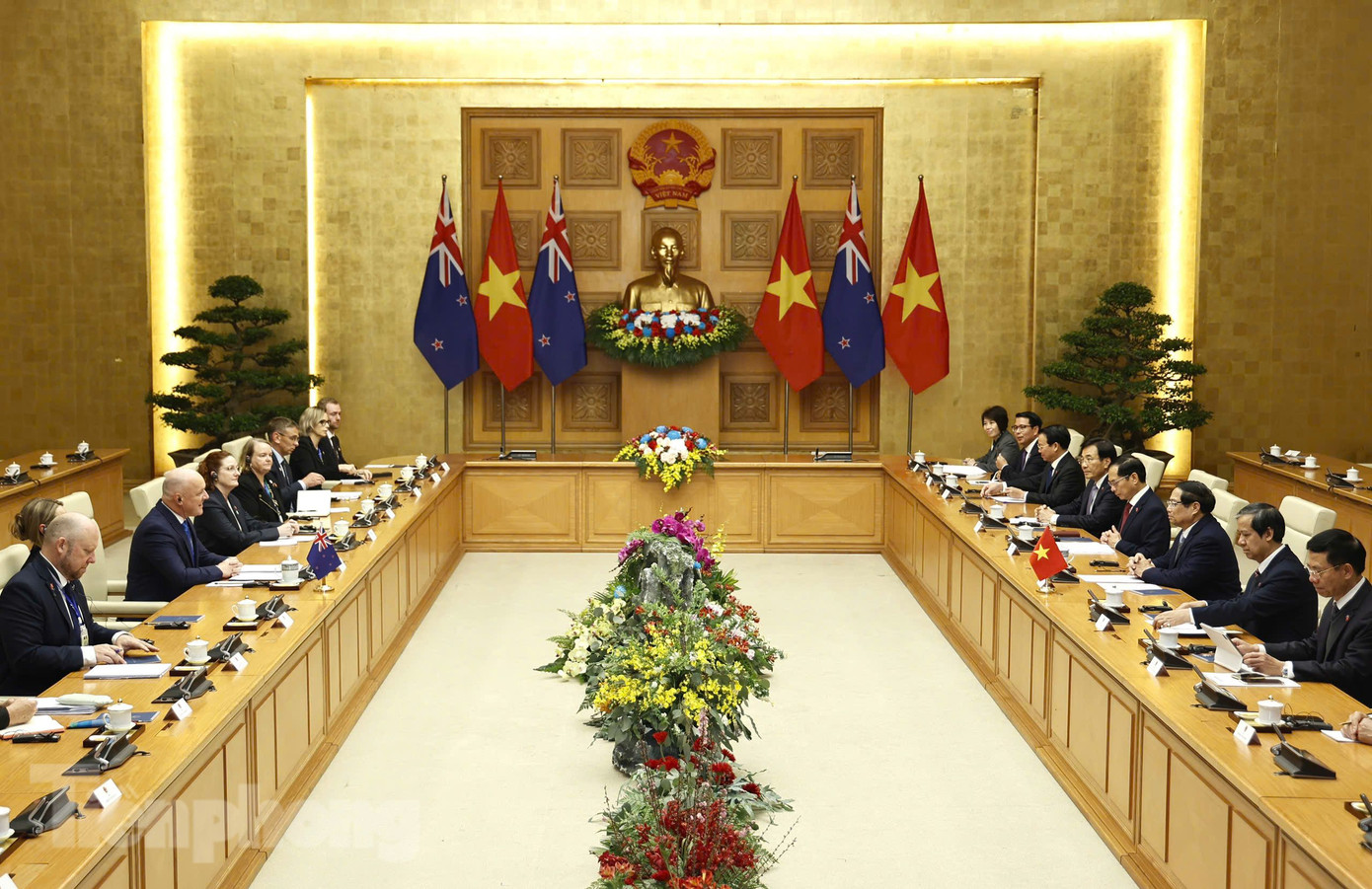 Cuộc hội đàm giữa hai Thủ tướng Việt Nam và New Zealand, ngày 26/2. (Ảnh: Như Ý) Cuộc hội đàm giữa hai Thủ tướng Việt Nam và New Zealand, ngày 26/2. (Ảnh: Như Ý)